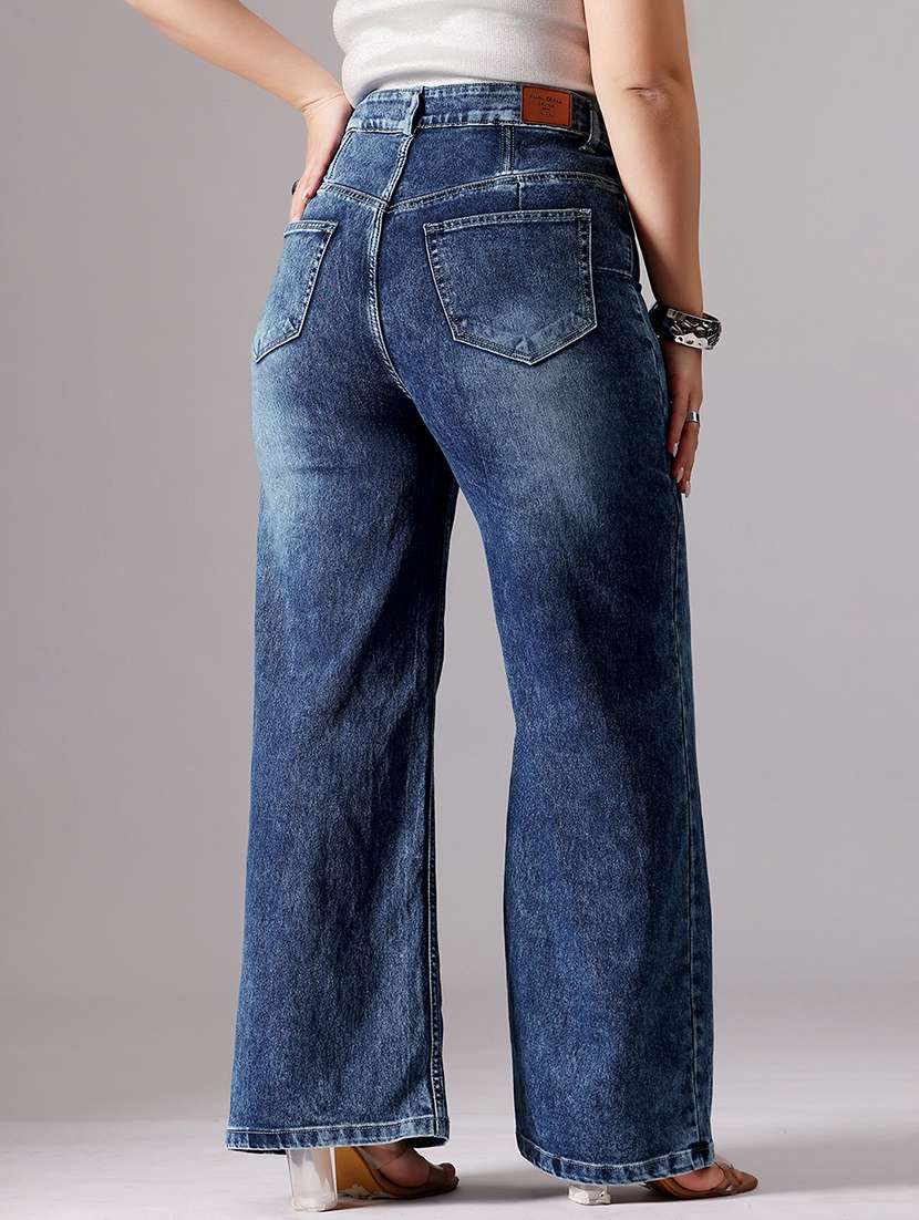 women solid high rise wide leg jeans - 22433700 -  Standard Image - 4