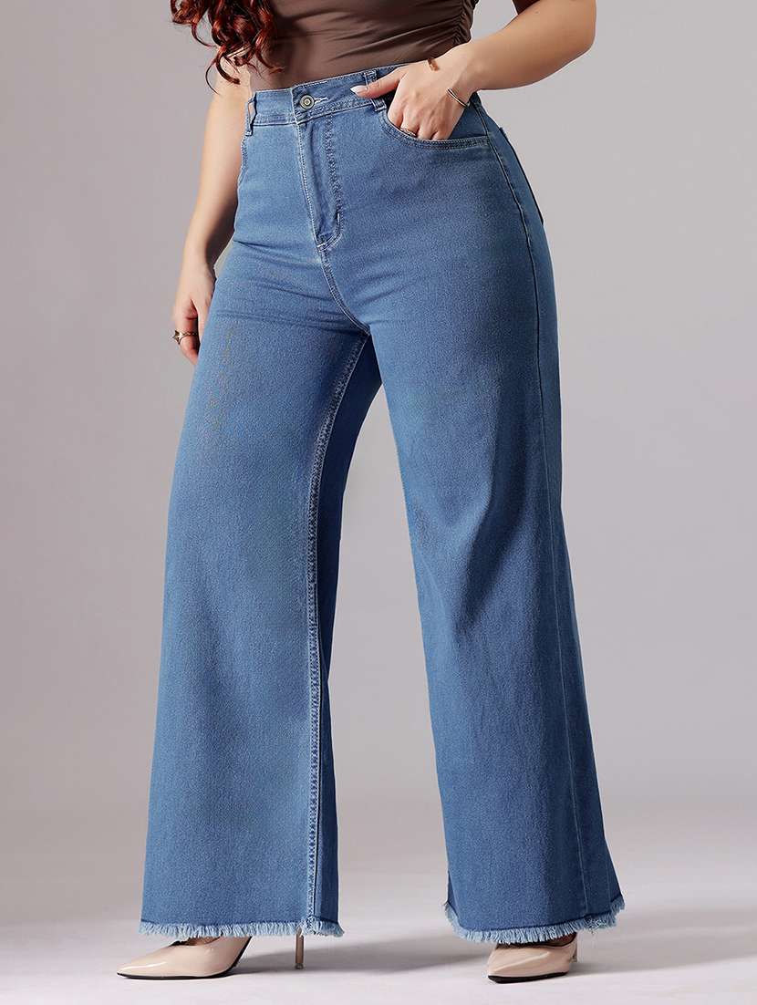 women solid high rise wide leg jeans - 22433702 -  Standard Image - 1