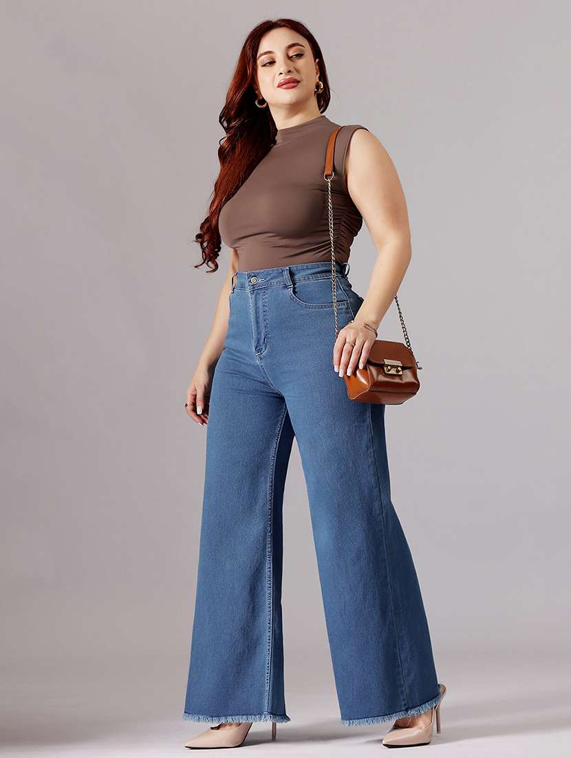 women solid high rise wide leg jeans - 22433702 -  Standard Image - 4