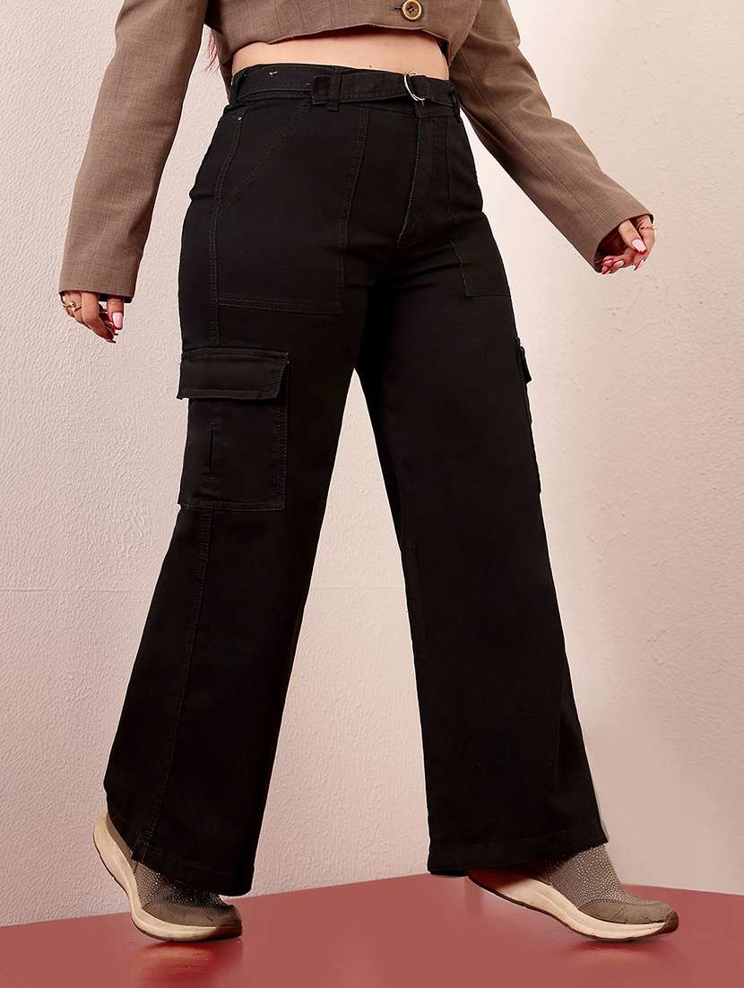 women solid high rise cargo - 22433703 -  Standard Image - 1