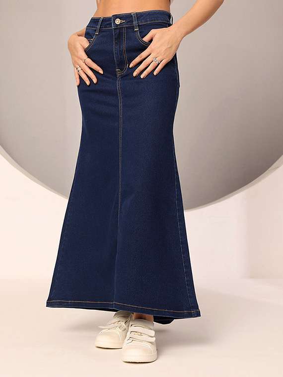 women blue denim flared skirt - 22433719 -  Standard Image - 1