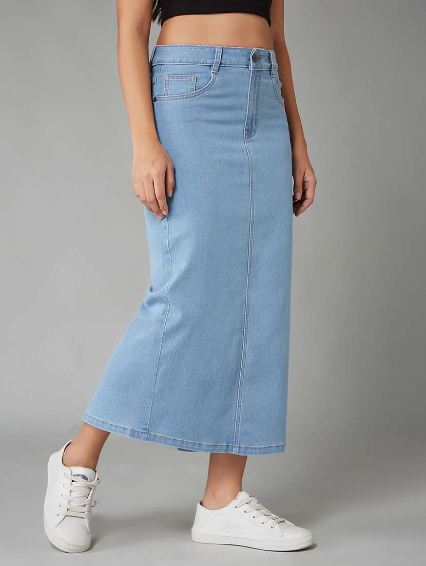 women blue cotton straight skirt - 22433721 -  Standard Image - 1