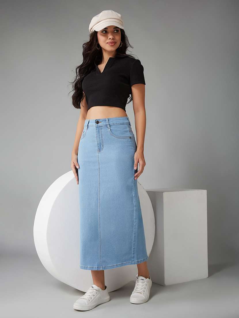 women blue cotton straight skirt - 22433721 -  Standard Image - 4
