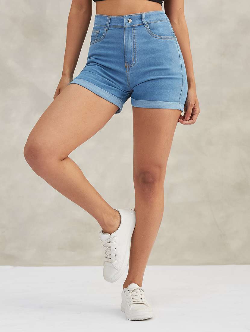 women blue cotton denim shorts short
