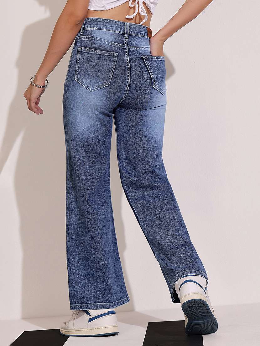 women light blue denim wide leg casual jeans - 22433771 -  Standard Image - 4