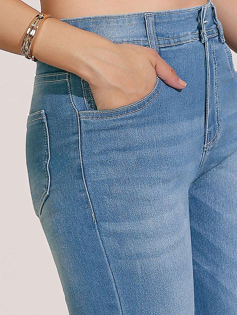 women distress wide leg mid rise blue jeans - 22433772 -  Standard Image - 1