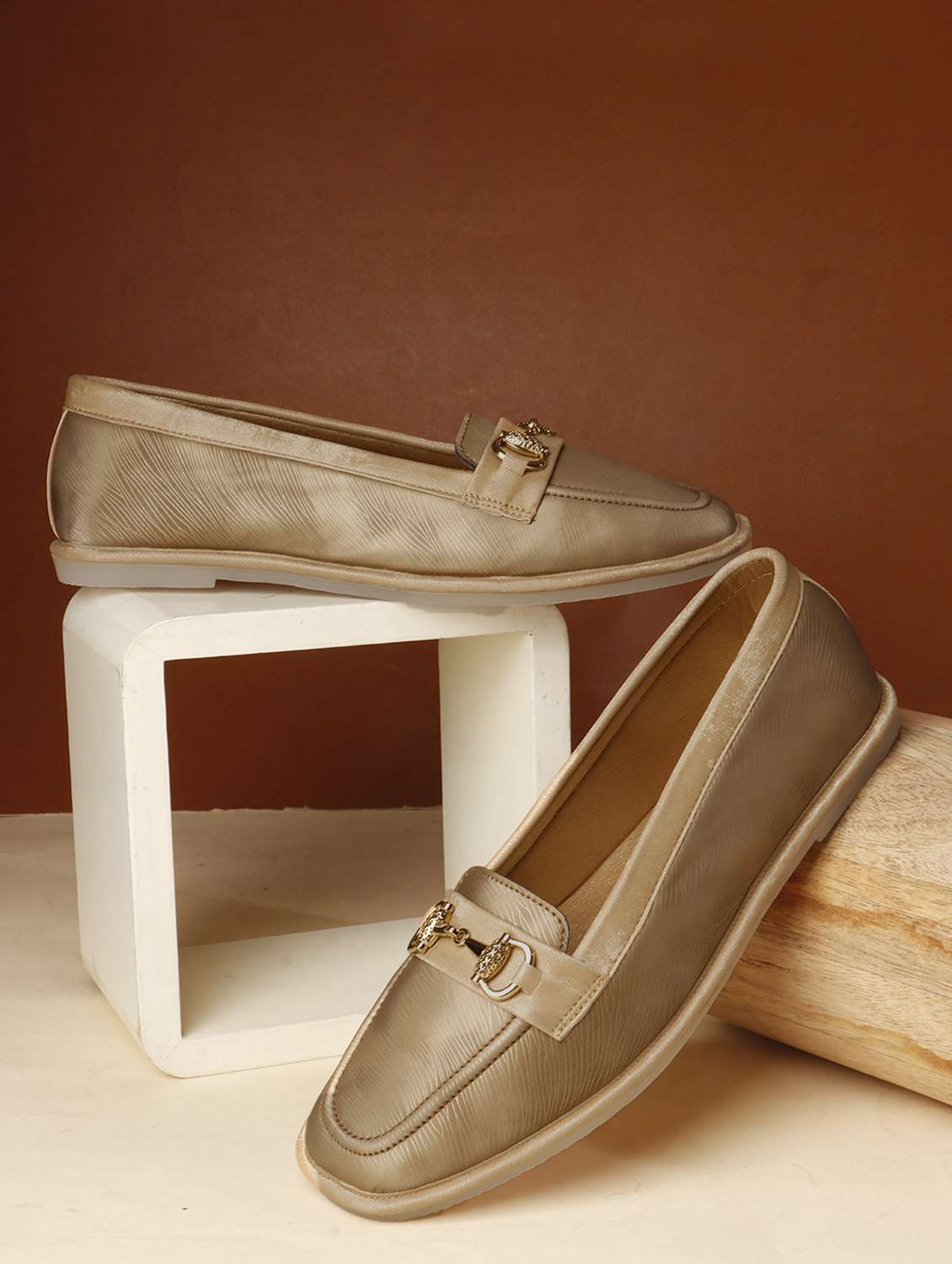 women gold slip on ballerina