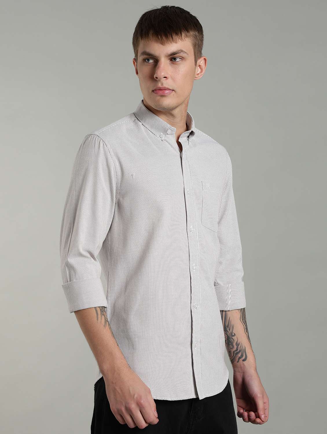 men striped long sleeve slim fit casual shirt - 22433955 -  Standard Image - 4