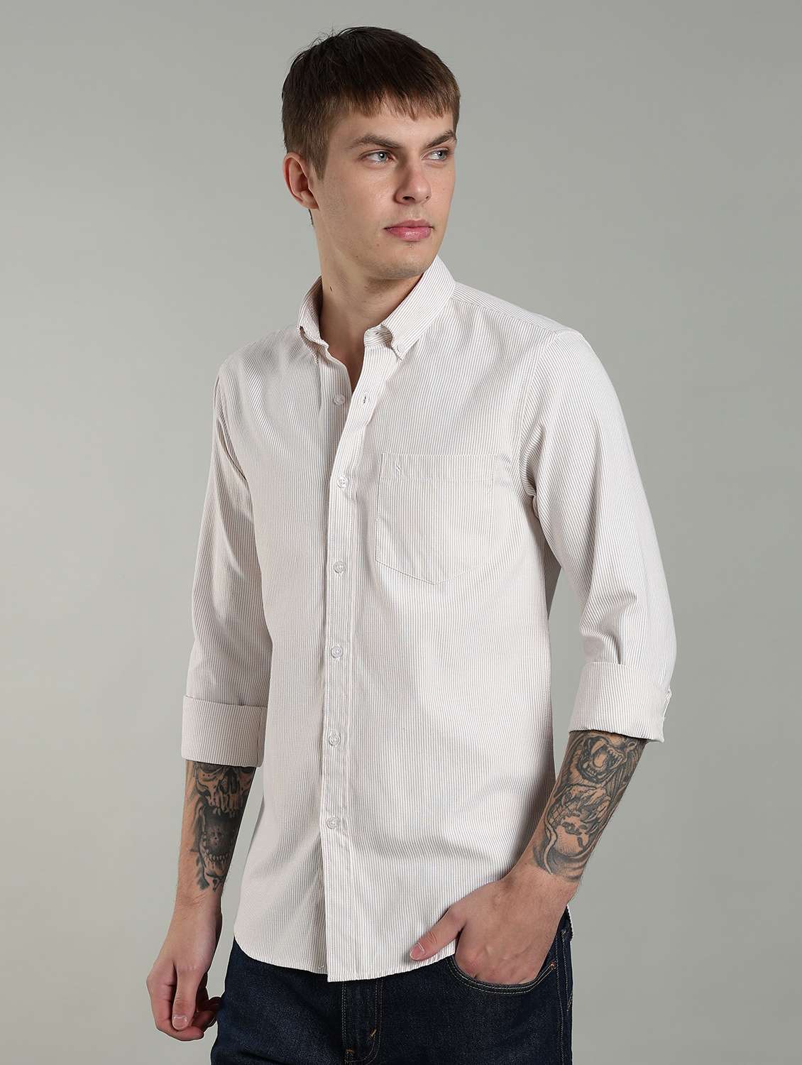 men striped long sleeve slim fit casual shirt - 22433962 -  Standard Image - 4