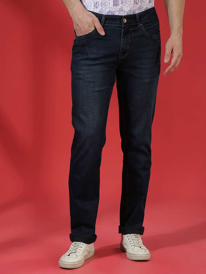 men plain cotton blend jeans