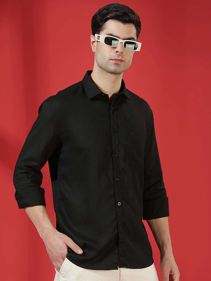 men solid long sleeve slim fit casual shirt