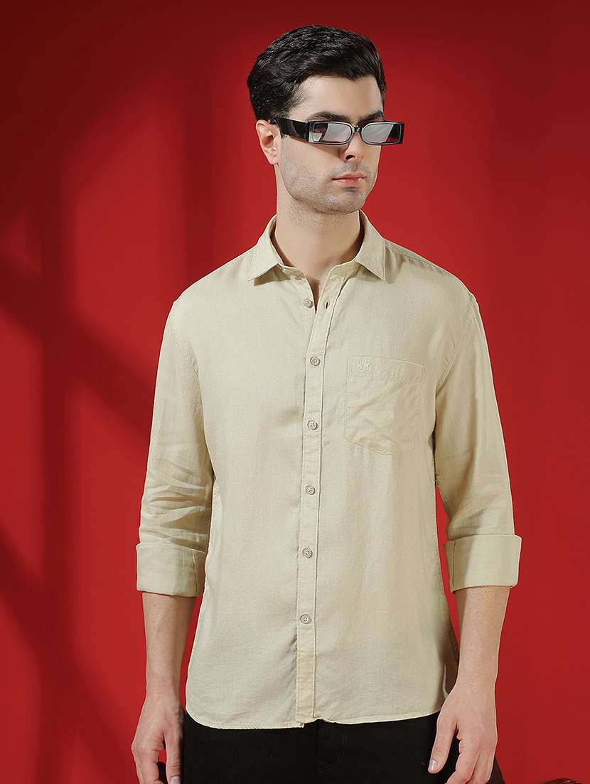 men solid long sleeve slim fit casual shirt