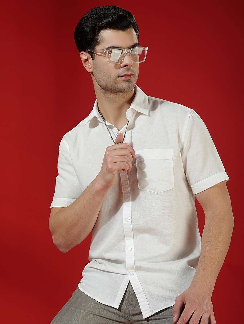 men solid short sleeve slim fit casual shirt