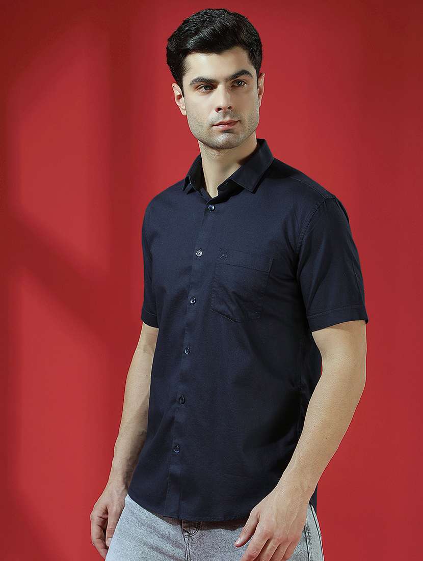 Men Solid Short Sleeve Slim Fit Casual Shirt - 22434032 -  Standard Image - 4