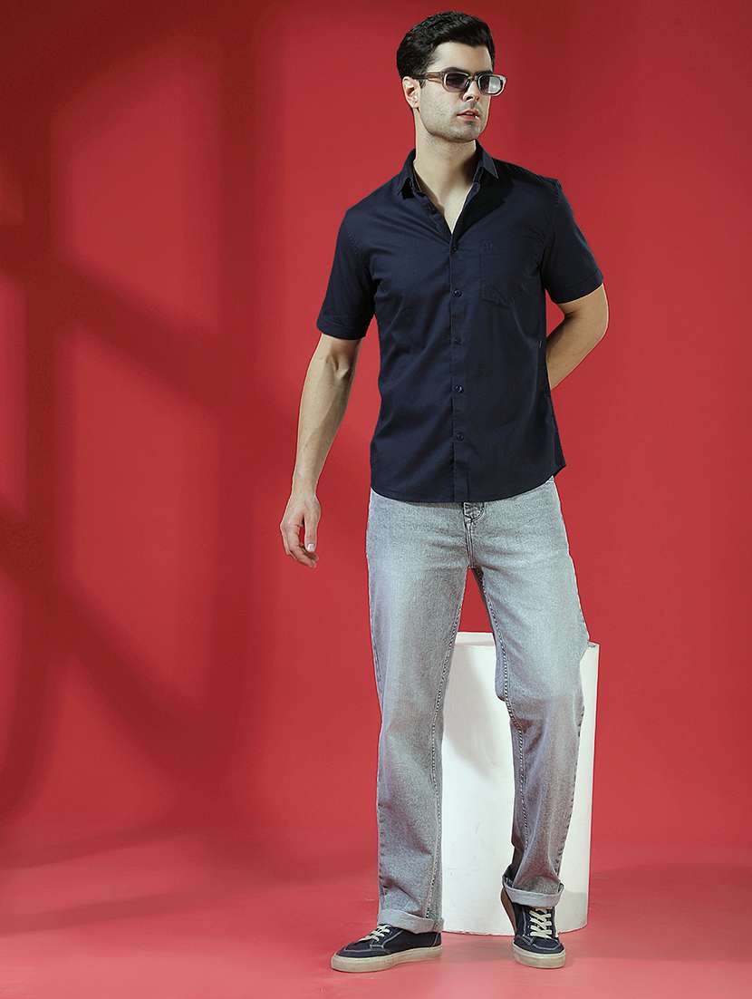 Men Solid Short Sleeve Slim Fit Casual Shirt - 22434032 -  Standard Image - 6
