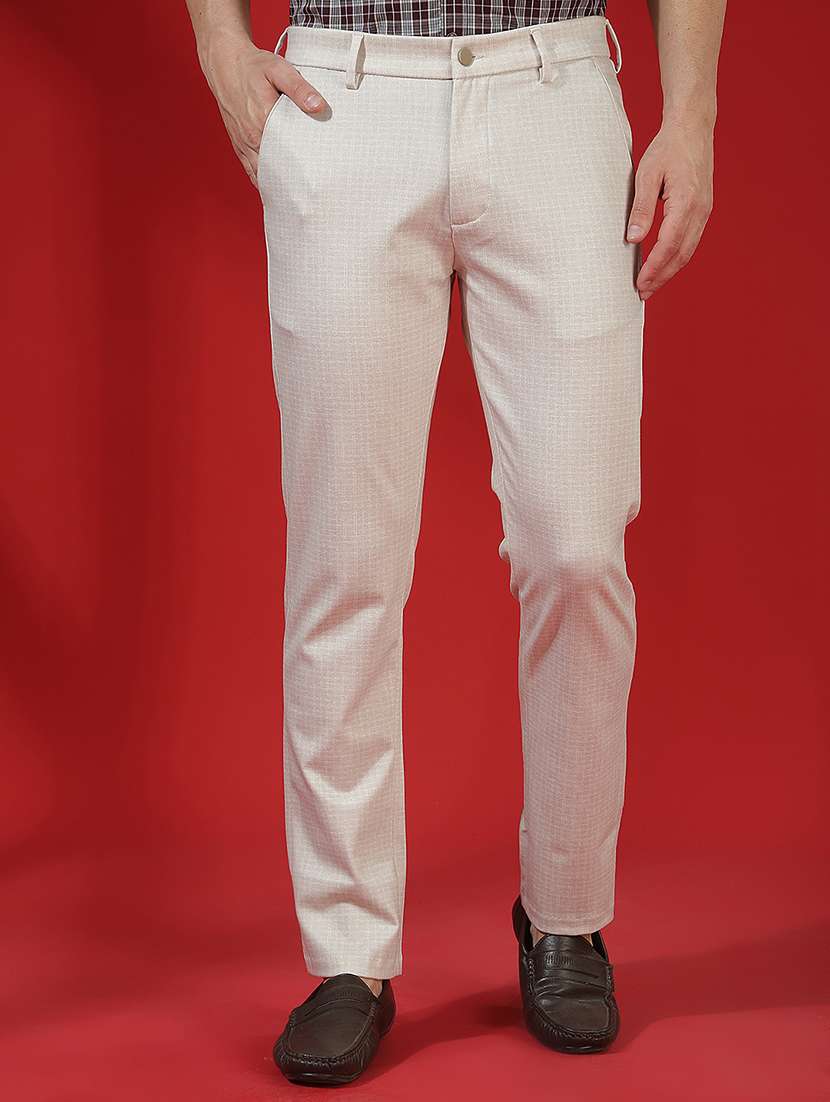 men checkered mid rise chinos casual trouser