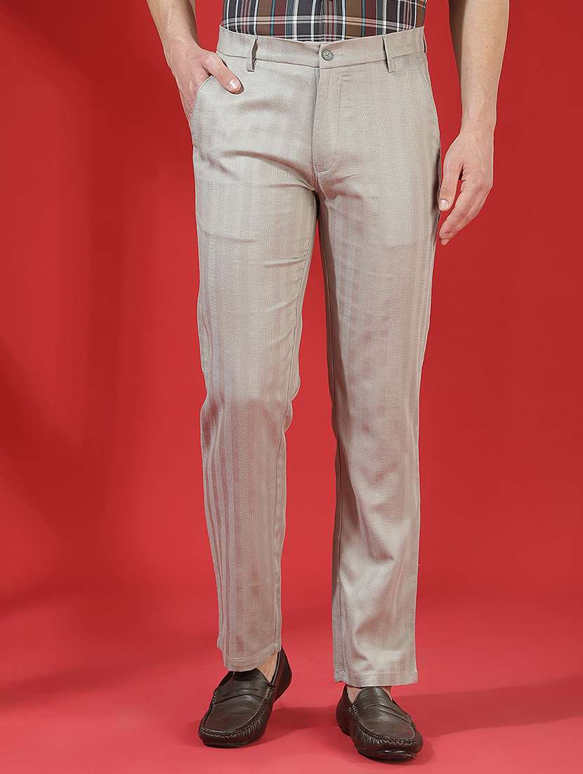 men striped mid rise chinos casual trouser