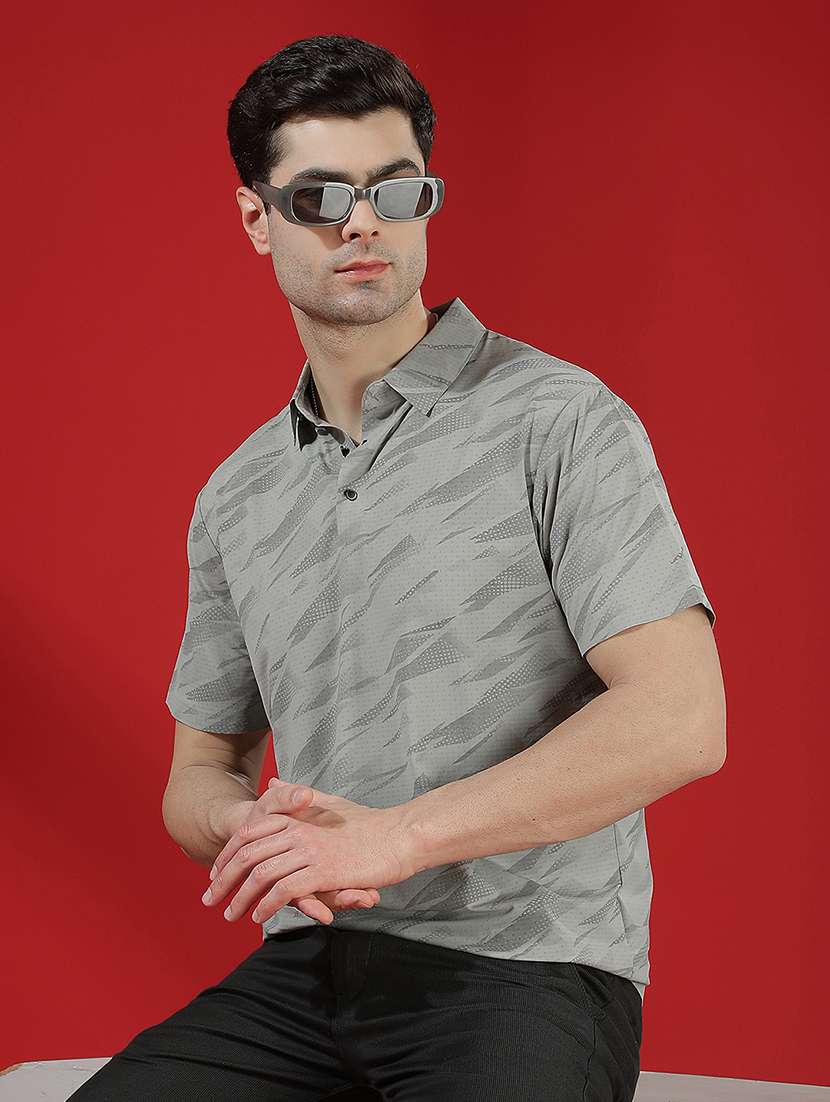 men grey print polo t shirt