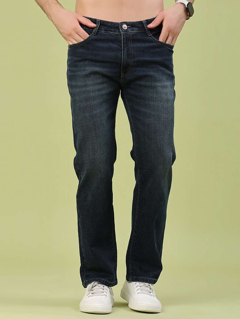 men washed mid rise full length slim fit jeans