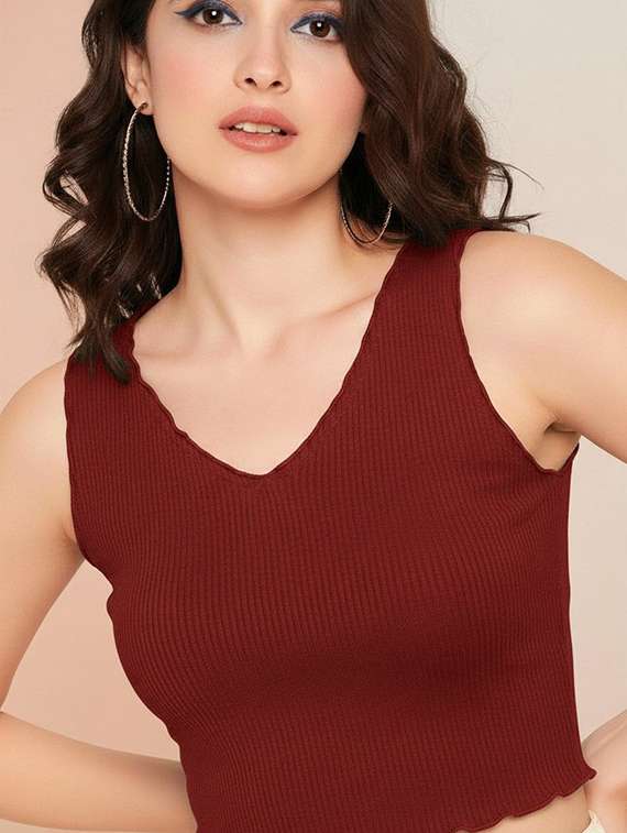 women solid sleeveless crop top - 22434902 -  Standard Image - 1