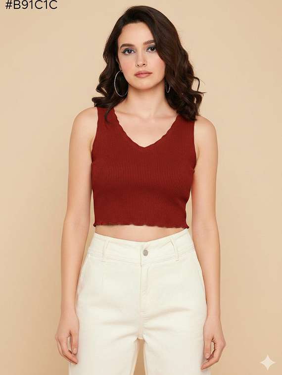 women solid sleeveless crop top - 22434902 -  Standard Image - 4