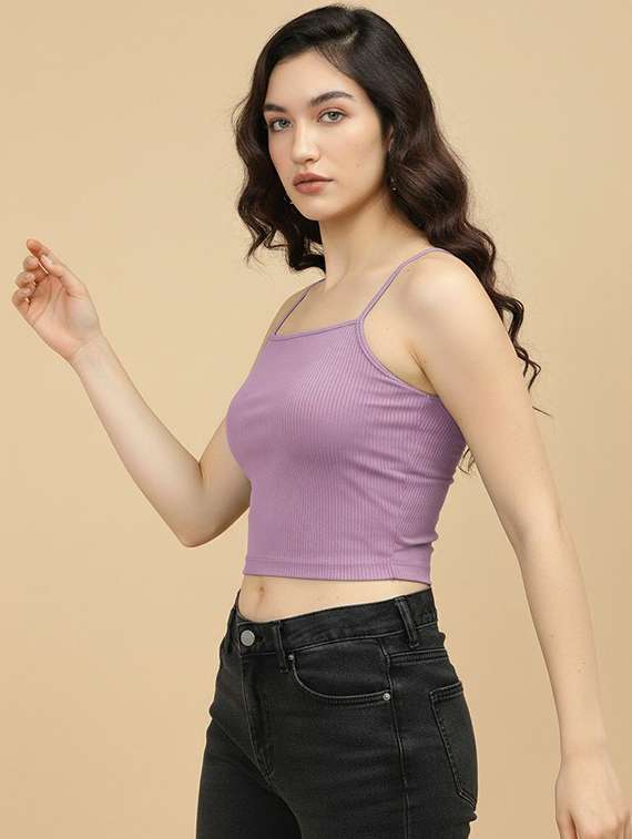 women solid shoulder strap crop top