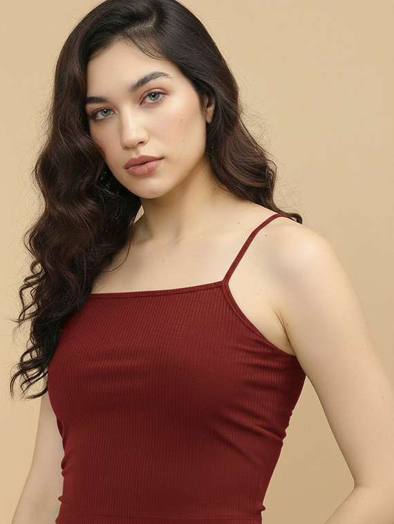 women solid shoulder strap crop top - 22434952 -  Standard Image - 1