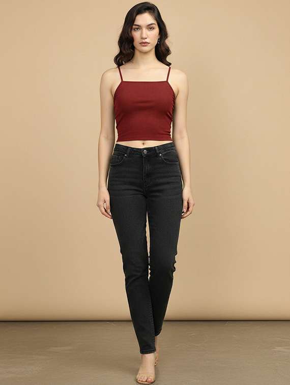 women solid shoulder strap crop top - 22434952 -  Standard Image - 4