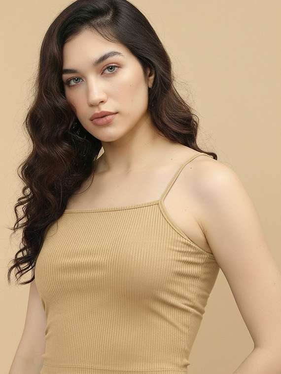 women solid shoulder strap crop top - 22434966 -  Standard Image - 1