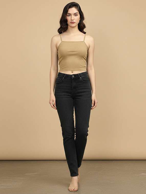 women solid shoulder strap crop top - 22434966 -  Standard Image - 4