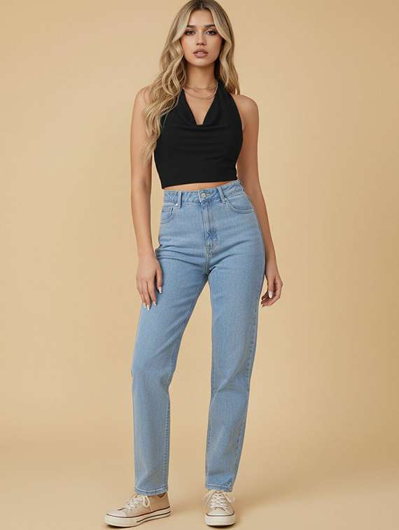 women solid halter neck backless crop top - 22434976 -  Standard Image - 4