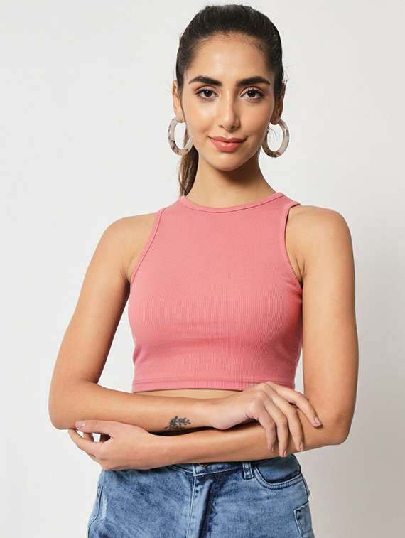women solid sleeveless crop top