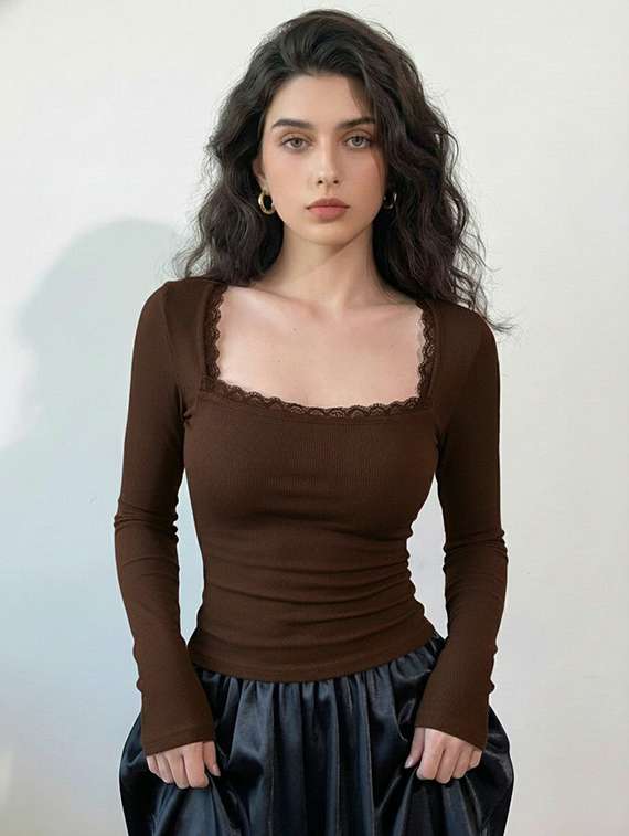 women solid long sleeve straight top - 22435098 -  Standard Image - 1