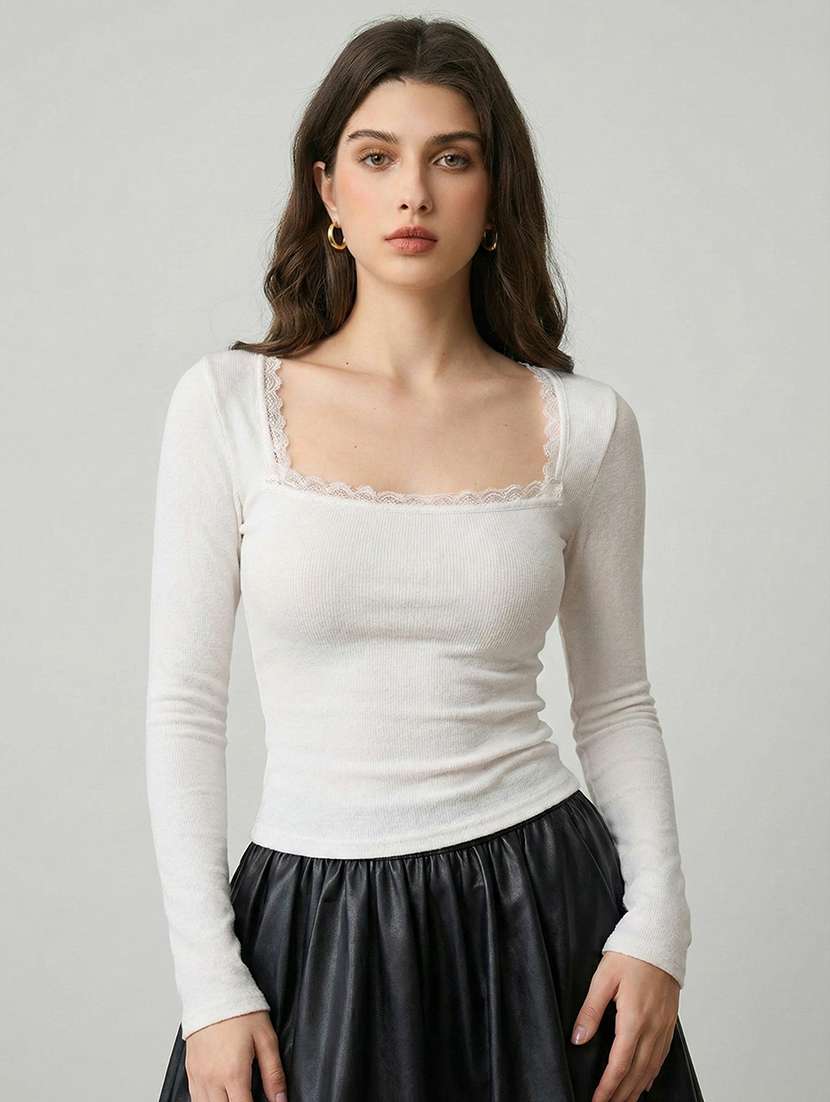 Women Solid Long Sleeve Straight Top - 22435101 -  Standard Image - 1