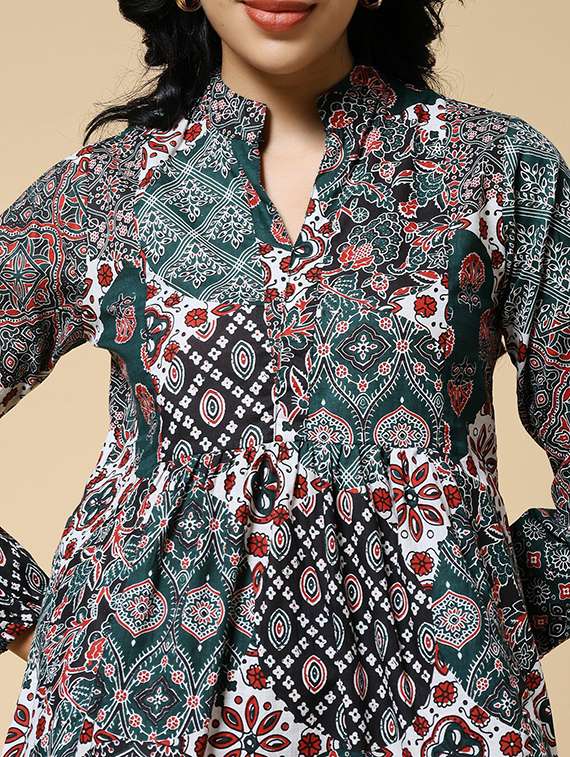 women printed bishop sleeve a-line tunic - 22435215 -  Standard Image - 1