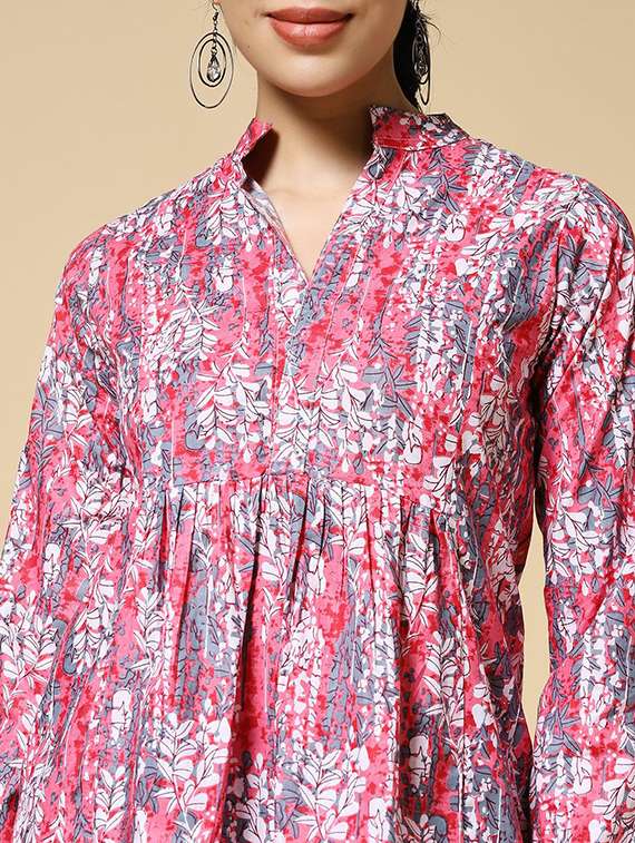 women printed bishop sleeve a-line tunic - 22435216 -  Standard Image - 1