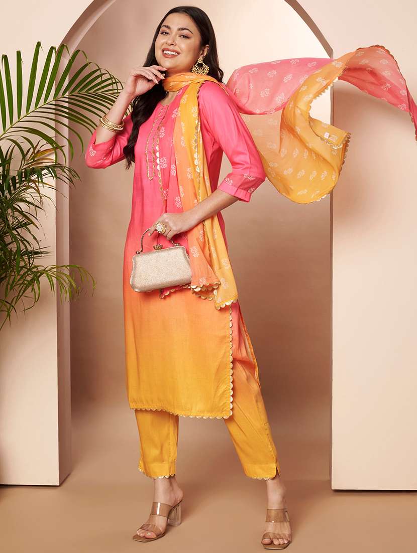 women ombre three quarter sleeve kurta pant with dupattta set - 22435851 -  Standard Image - 1