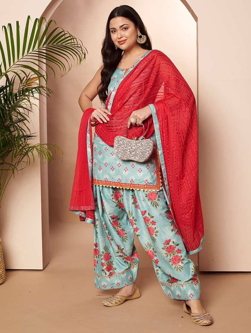 women floral sleeveless kurta salwar with dupatta set - 22435854 -  Standard Image - 1