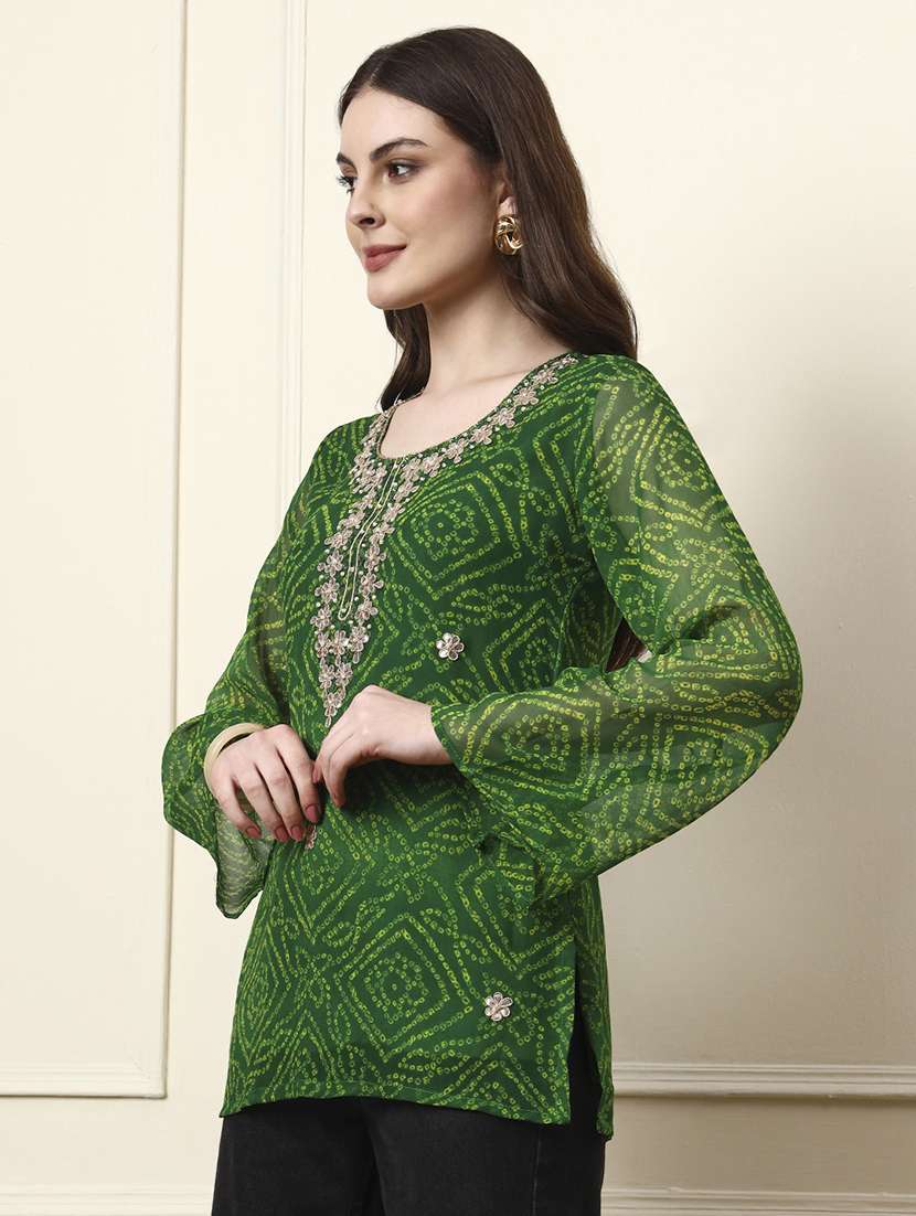 green georgette regular top - 22436032 -  Standard Image - 4