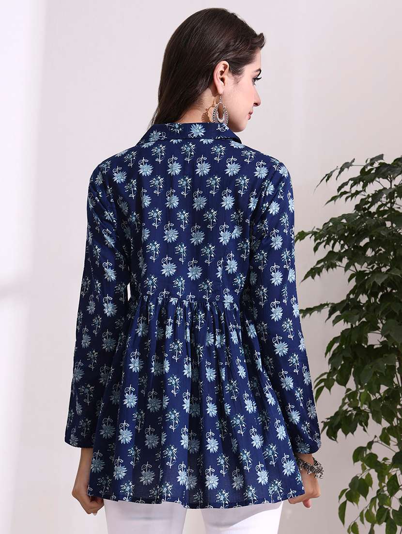 Women Printed Blue Cotton Regular Top - 22436034 -  Standard Image - 4