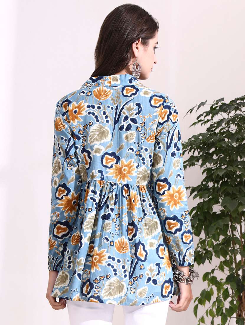 Women Printed Blue Cotton Regular Top - 22436037 -  Standard Image - 4