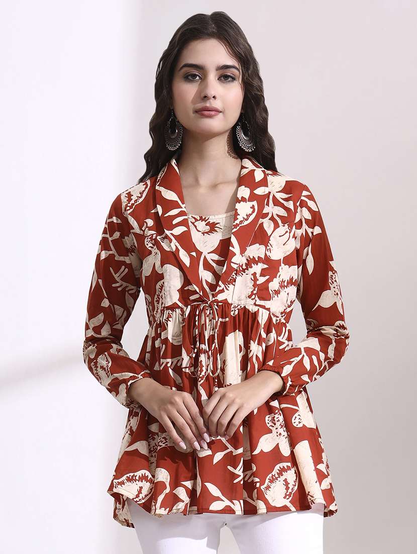 women floral orange cotton regular top