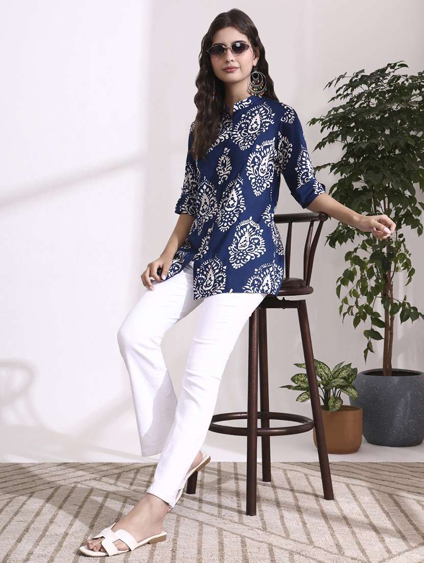 women printed blue rayon regular top - 22436040 -  Standard Image - 4