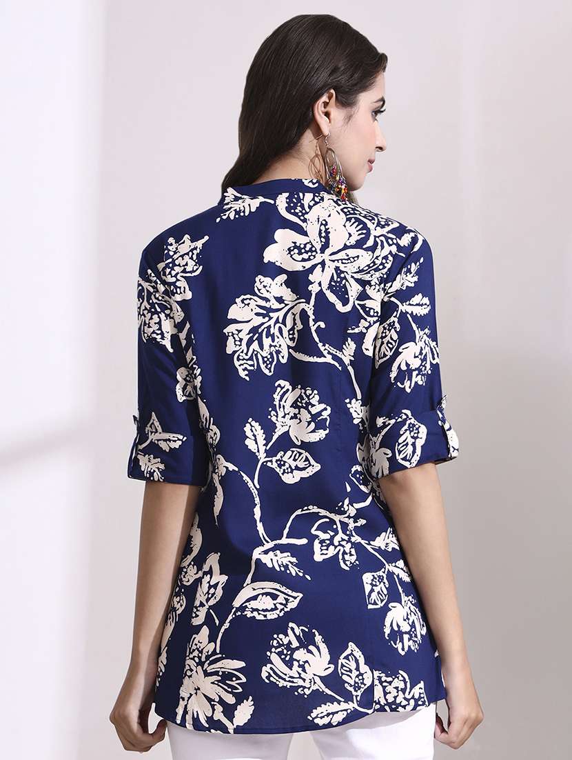 Women Printed Blue Rayon Regular Top - 22436041 -  Standard Image - 4