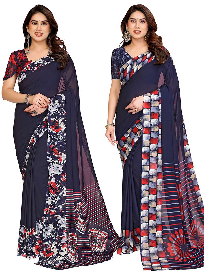 women pack of 2 printed combo saree with blouse
