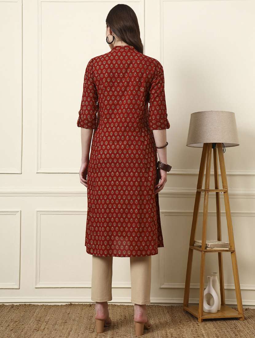 women maroon cotton a-line kurta - 22437129 -  Standard Image - 4