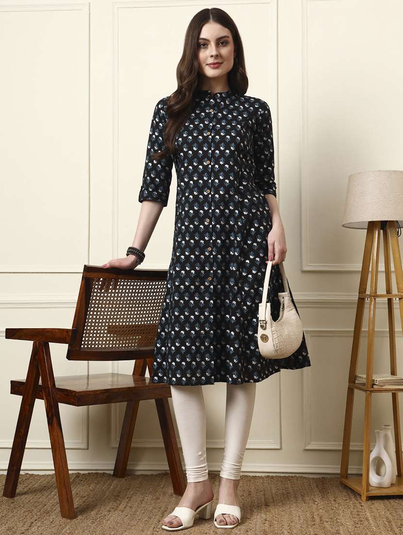 women black cotton a-line kurta