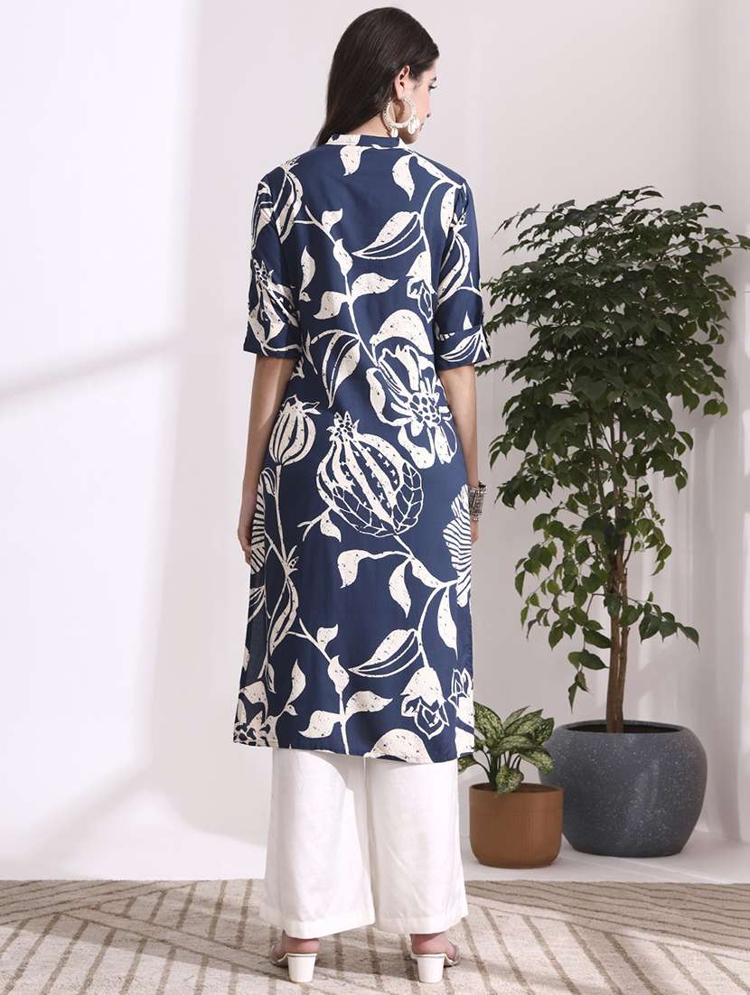 women blue rayon straight kurta - 22437132 -  Standard Image - 4