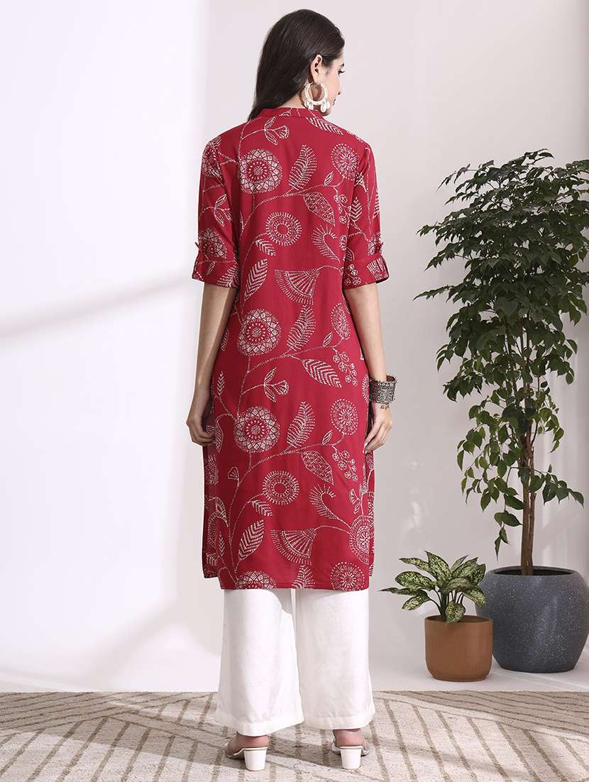 women red rayon straight kurta - 22437133 -  Standard Image - 4