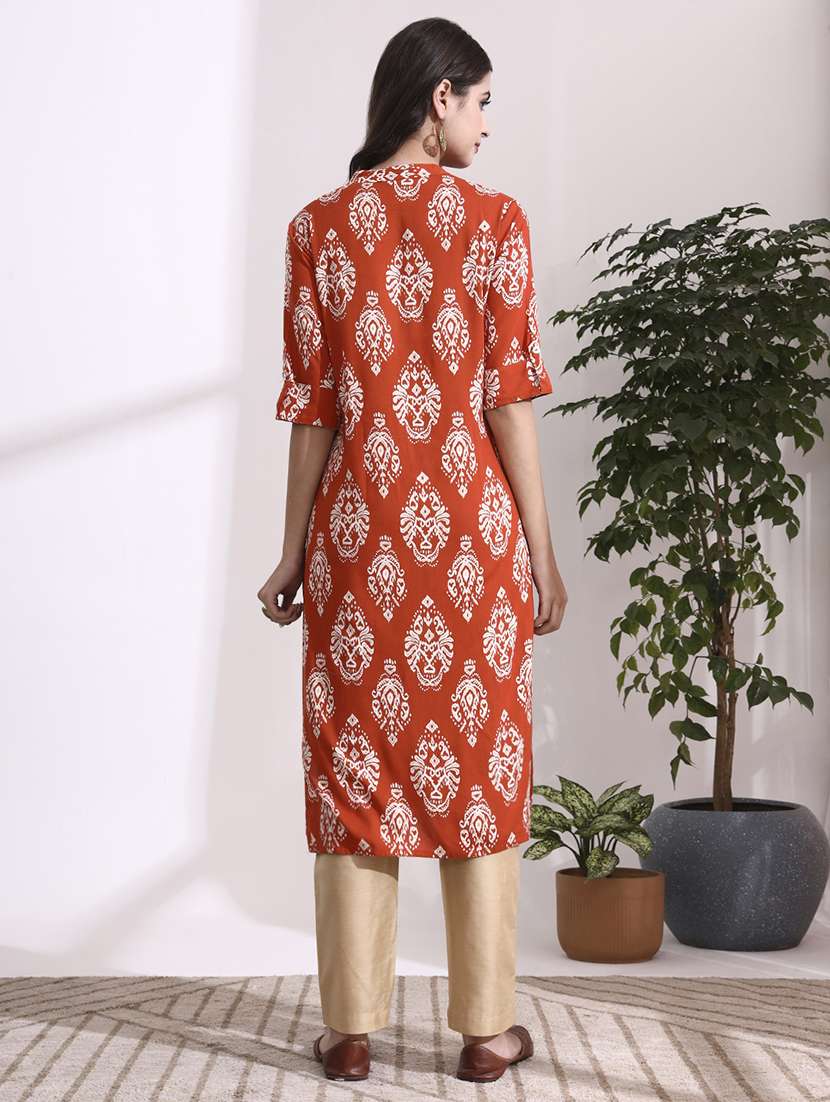 womne orange rayon straight kurta - 22437135 -  Standard Image - 4